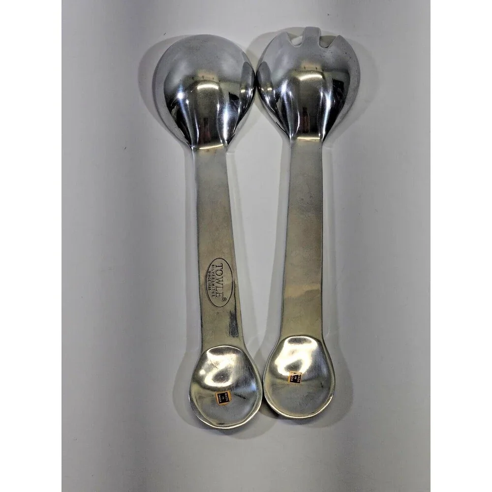 Towle Mother of Pearl Inlay Large Serving Spoon Salad Set 2 Utensils 11